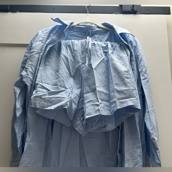 Fixmatti Women 2 Piece Outfits Long Sleeve Button Down Shirt and Shorts Set - Picture 2 of 6